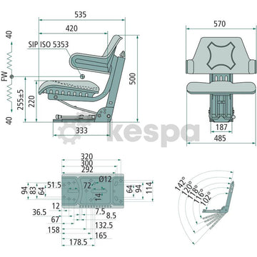 Tractor seat with fixed armrests and mechanical suspension - 0