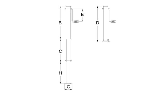 Support leg with side crank max 3270kg, galvanized with 655 mm lift. DG600/3SFW from Simol