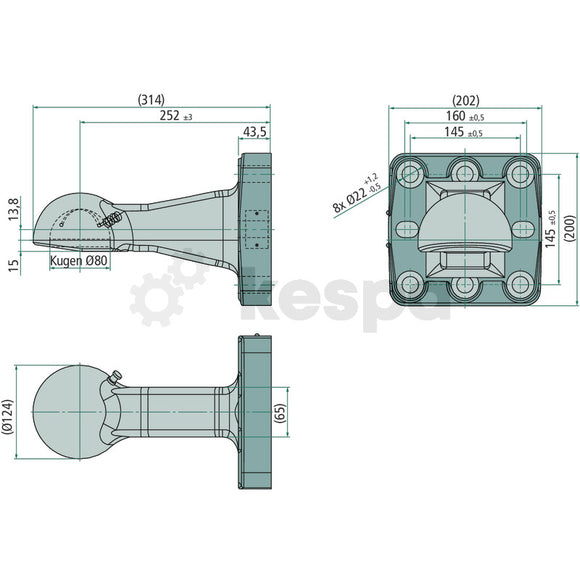 Ball bearing K80 with flange 145x145 M20 4 tons type approved from Scharmüller