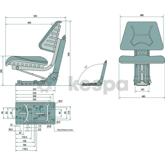 Tractor seat with mechanical suspension PVC upholstery