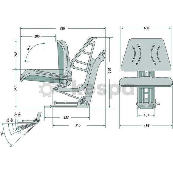 Folding tractor seat with mechanical suspension.