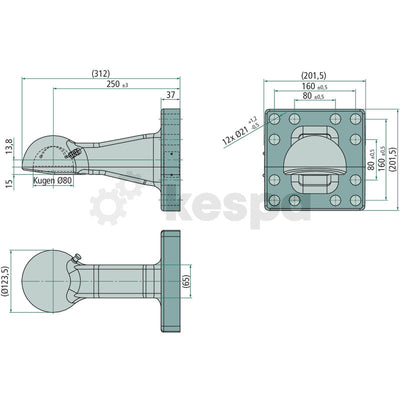 Ball bearing K80 4 ton 160x160 M20 from Scharmüller suitable for Randex among others
