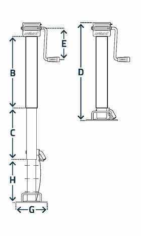 Support leg with side crank max 1.5 tons, galvanized with 715 mm lift. DG590/3SF from Simol - 0