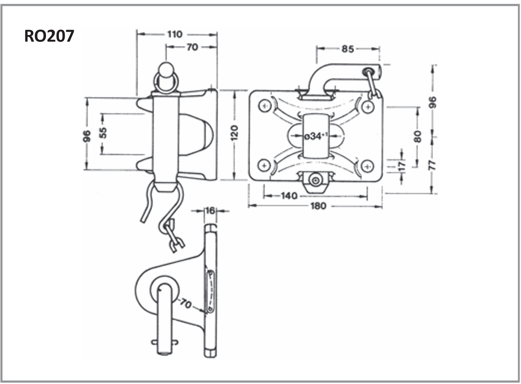 Dragkoppling Rockinger fläns 140x80mm, 34mm sprint  av  Kespa AB Drag 7344