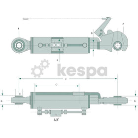 Hydraulisk toppstång kat 2 med kula och fångsthake 570-790 mm  av  Kespa AB Hydrauliska toppstänger 7266