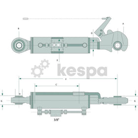 Hydraulisk toppstång kat 2 med kula och fångsthake 570-790 mm  av  Kespa AB Hydrauliska toppstänger 7266