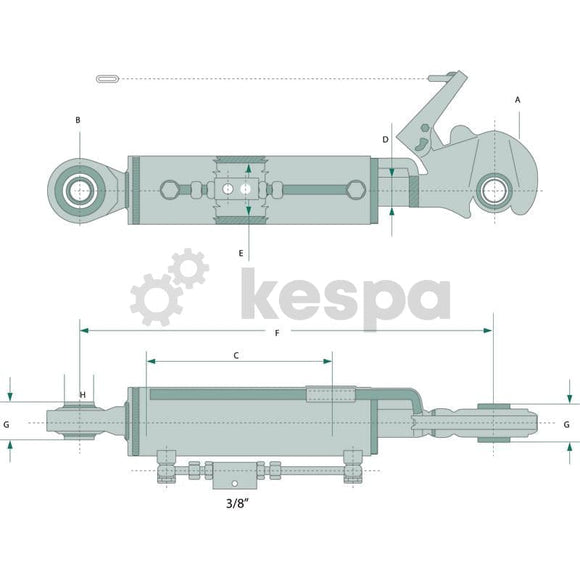 Hydraulisk toppstång kat 2 med kula och fångsthake 640-920 mm  av  Kespa AB Hydrauliska toppstänger 7264
