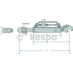 Hydraulisk toppstång kat 3 med gaffelled och fångsthake 666-906 mm  av  Kespa AB Hydrauliska toppstänger 7265