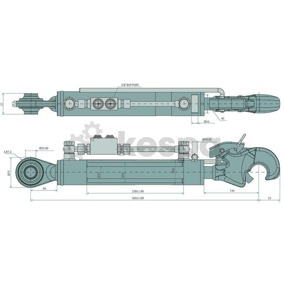 Hydraulisk toppstång med fångsthake kat 2, 560-798mm  av  Kespa AB Hydrauliska toppstänger 7373