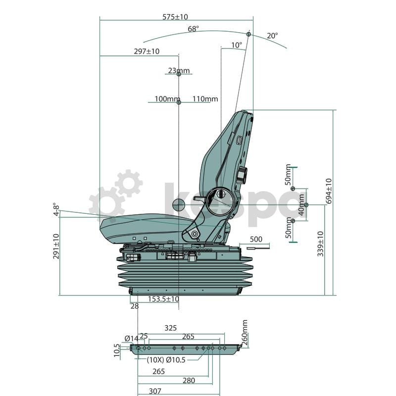 Luftfjädrad stol PROBOSS 12V 260 mm  av  Kespa AB Luftfjädrad stol 7270