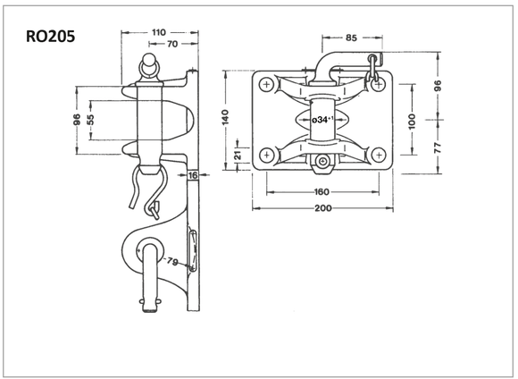 Rockinger dragkoppling fläns 160x100, 34mm sprint  av  Kespa AB Manuella drag 7343