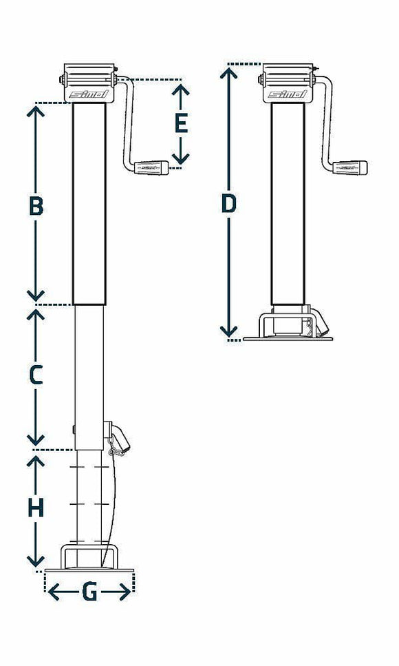 Stödben med sidvev max 1,5 ton, förzinkad med 715 mm lyft. DG590/3SF från Simol  av  Kespa AB Stödben 7511