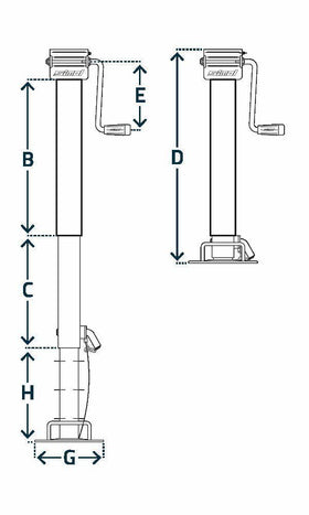 Stödben med sidvev max 1,5 ton, förzinkad med 715 mm lyft. DG590/3SF från Simol  av  Kespa AB Stödben 7511