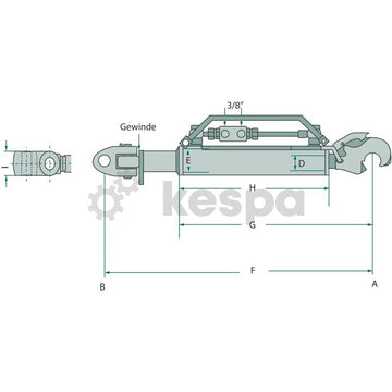 Toppstång hydraulisk kat 3 med gaffelled och fånghake 726-966mm  av  Kespa AB Hydrauliska toppstänger 7311