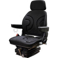 Tractor seat with mechanical suspension, safety belt, armrests and headrest
